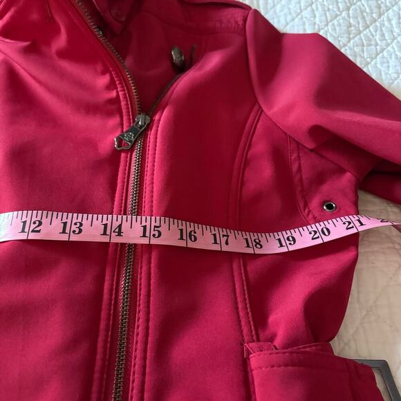 NANETTE LEPORE Double Breasted Short Trench Coat Red SzL Urban Bold Raincoat - Picture 9 of 10